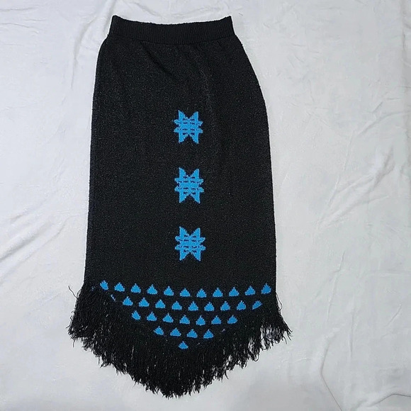 Vintage French Rags Hand Loomed Knit Sweater & Skirt Set Black Blue Fringe Size - Picture 13 of 13
